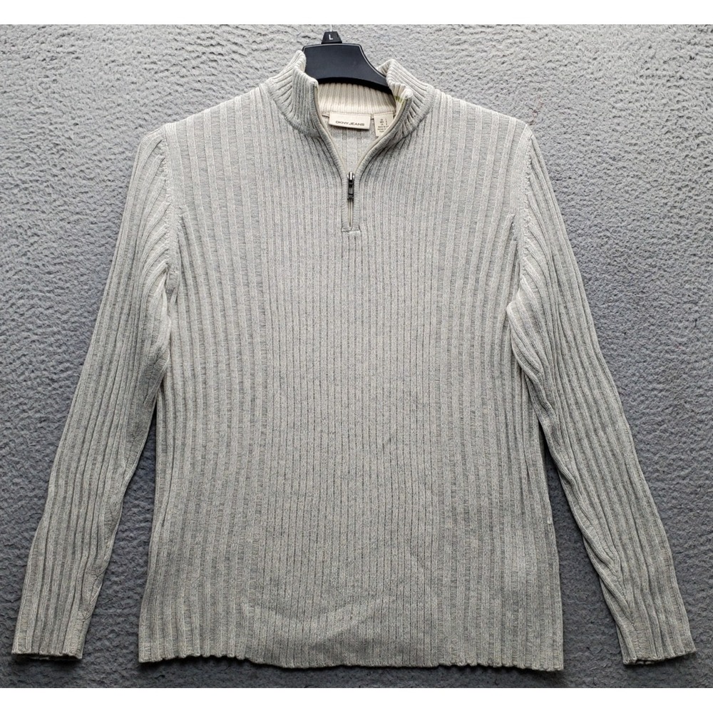 DKNY Jeans Sweater Mens Large Multi Ribbed Knit Long Sleeve 1/4 Zip Pullover